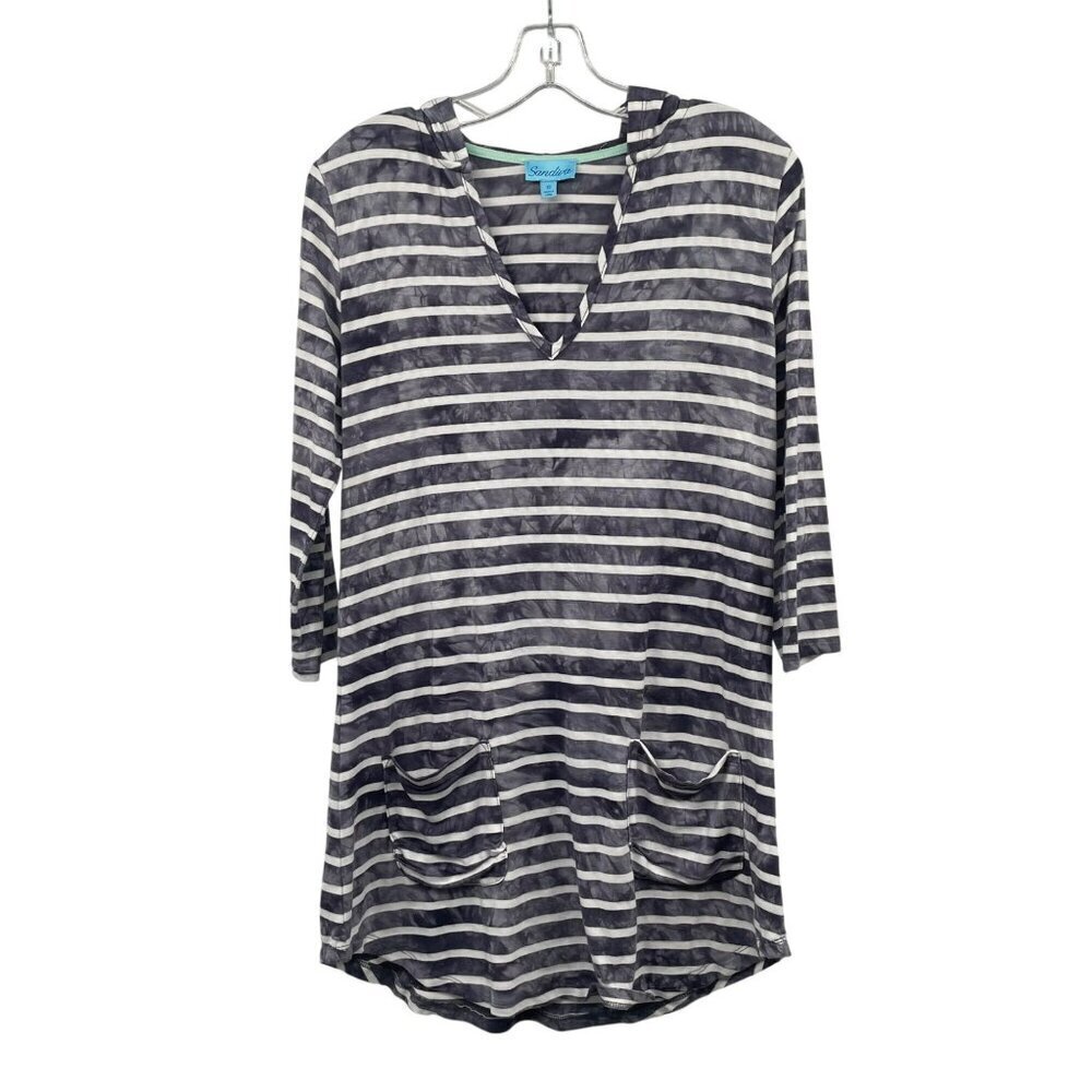 Sandiva Womens Striped Hoodie 3/4 Sleeve Blue/White Size XS Pockets